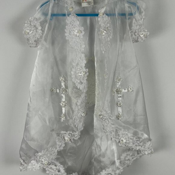 Zighi Baby Baptism Fit Flare Dress & Cardigan Size 6M White Floral Round Neck - Picture 10 of 13